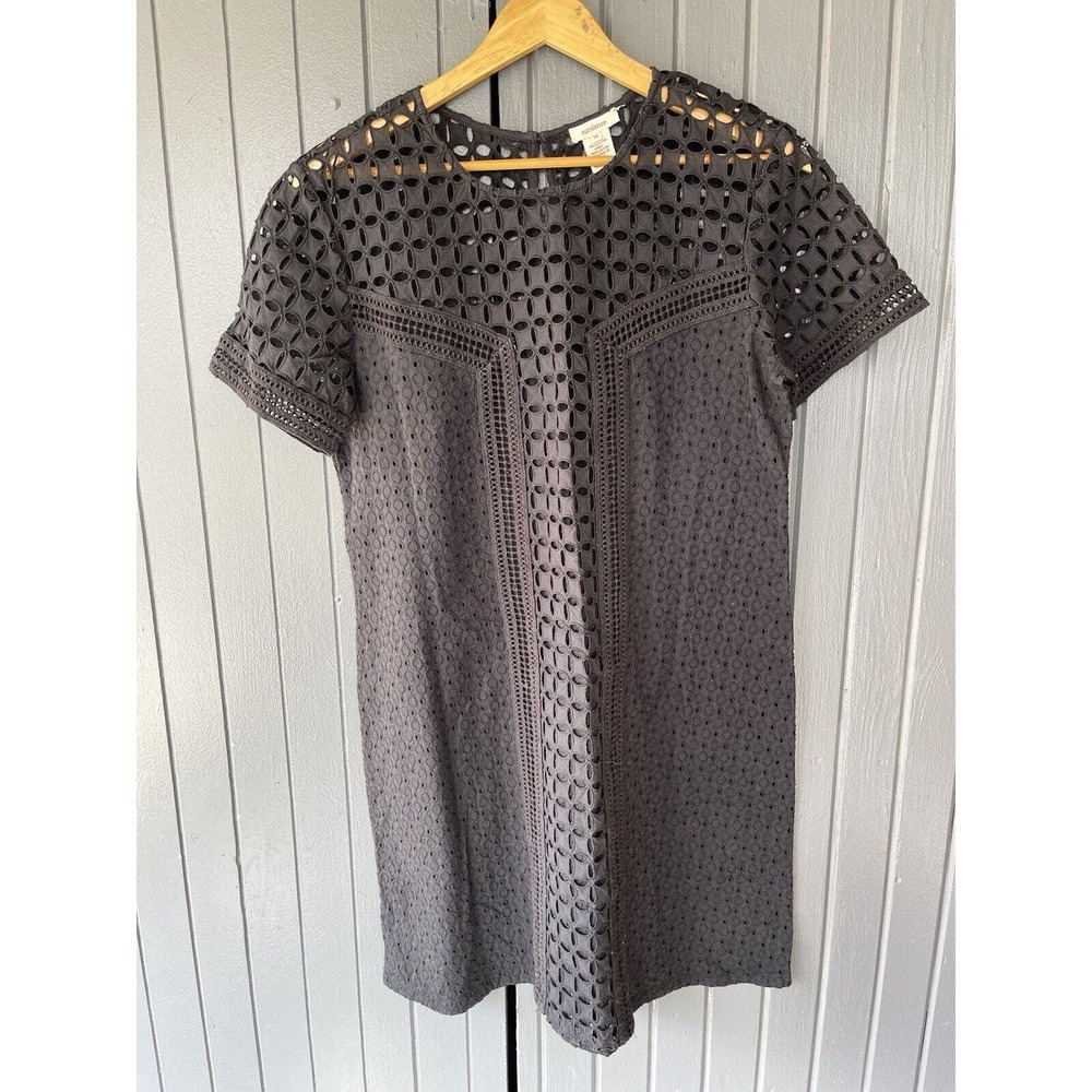Sundance Womens 14 Black Eyelet Lace Essence Dress Short Sleeve No Slip Spring